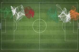 Italy vs Ireland Soccer Match, national colors, national flags, soccer field, football game,