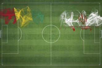 Guinea vs Iran Soccer Match, national colors, national flags, soccer field, football game,