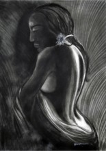 Nude woman charcoal drawing on paper, mumbai, maharashtra, india, asia