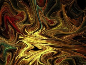 Modern golden wavy fractal background - digital marble. Abstract computer-generated image -