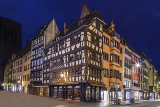 Street in Strasbourg city center, Alsace, France. Evening