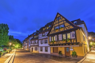 Colmar France, Colorful Half Timber House night city skyline