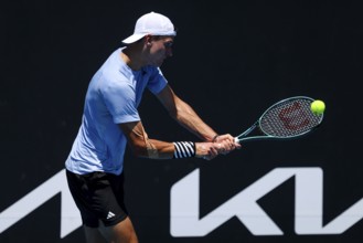 MELBOURNE, AUSTRALIA, JANUARY 12: Jakub Mensik of Czech Republic beats Harold Mayot of France in