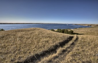 Lake diefenbaker Saskatchewan Canada prairie grass and view