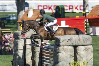 Michael Pender of Ireland, riding HHS Calais competes in the BMO Nations Cup during the CSIO Spruce