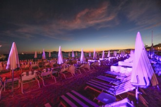 Carlton Beach Club of the Carlton Hotel on the Croisette at sunset, Cannes, Alpes-Maritimes