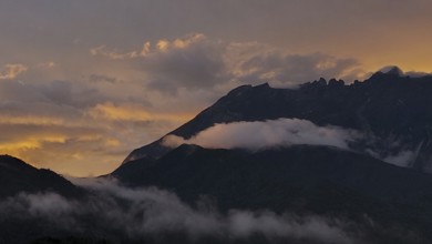 Cloudy mood at sunset on Mt Kinabalu, the highest mountain in Borneo Malaysia