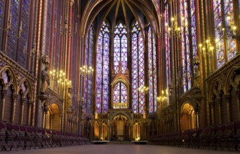 Illuminated interior of the Sainte Chapelle, Paris, France Paris, France, Europe