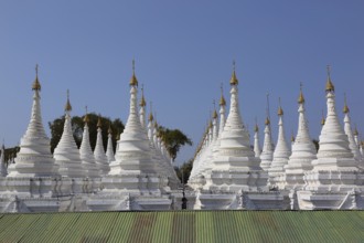 Large stupa forest of the Sandamuni Paya pagoda in Mandalay, Myanmar (Burma)