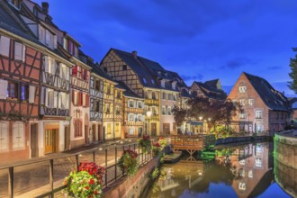 Colmar France, Colorful Half Timber House night city skyline