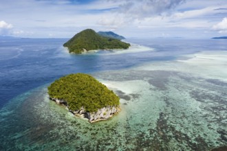 Aerial view of Cape Kri and Koh Island, Raja Ampat, West Papua, Indonesia, Asia