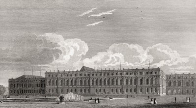 The Palace of Versailles, near Paris, antique steel engraved print, 1831