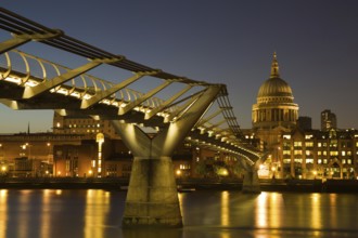 Cityscape of London at blue hour with St Paul's Cathedral, England London, England
