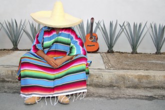 Mexican lazy man sit serape agave guitar nap siesta typical topic