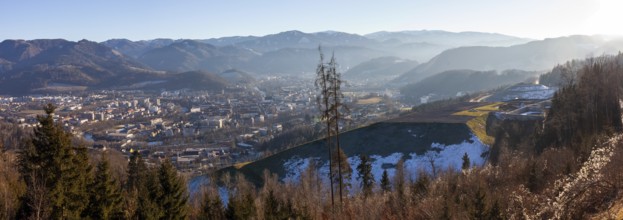 View over a landfill to the city of Leoben, panoramic view, Leoben, Styria, Austria, Europe