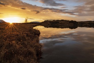 Myvatn lake at sunrise in winter, Iceland, Europe