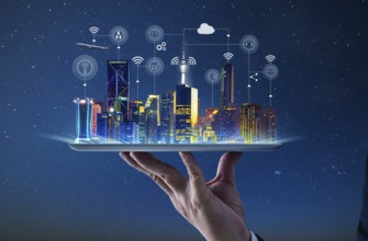 Waiter hand holding an empty digital tablet with Smart city with smart services and icons, internet
