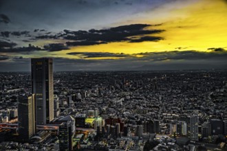 Shinjuku of city landscape and sunset visible from the observatory of the Tokyo Metropolitan