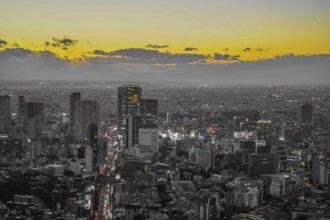 Sunset view and evening view of the city of central Tokyo. Shooting Location: Tokyo metropolitan