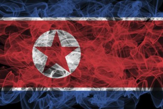 North Korea Smoke Flag on Black Background, North Korea flag