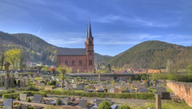 Graveyard with Church in Pfalz, Germany, Europe