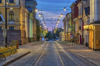 Helsinki Finland, night city skyline at Aleksanterinkatu street