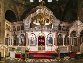 Sofia, Bulgaria, 30 October, 2022: interior view of the main altar in the central dome of the