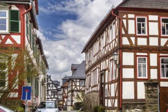 Street with Historic half-timbered houses in Braunfels old town, Germany, Europe