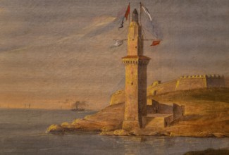 View of the signal tower and the Peraires tower, Joan Mestre Bosch, 1848, oil on canvas, Museu de