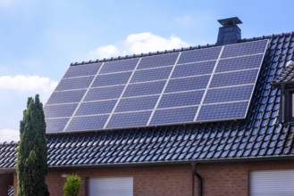Recklinghausen, North Rhine-Westphalia, Germany - Solar cells on the roof of a residential building