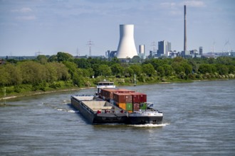 Cargo ship Mellizo, container freighter, only partly loaded, on the Rhine near Duisburg-Baerl, in