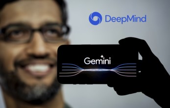Guwahati, India. 8 December 2023. In this photo illustration a Gemini logo is displayed on a