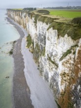 Aerial view of the Alabaster Coast in a light haze, Saint-Valery-en-Caux, Normandy, France, Europe