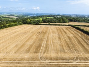 Cornwall Fields and Farms from a drone, River Tamar, Plymouth, England, United Kingdom, Europe