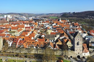Aerial view of the historic old town centre of Bad Neustadt an der Saale. Bad Neustadt an der