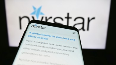 Stuttgart, Germany, 07-28-2023: Smartphone with website of Dutch mining company Nyrstar on screen