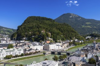View of the Kapuzinerberg from the Mönchsberg in Salzburg, Austria, Europe