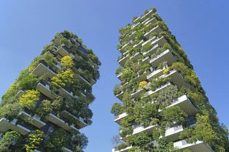 Bosco Verticale, twin tower, green tower block with trees and shrubs, Porta Nuova, Milan, Lombardy,