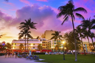 Miami Beach South Beach sunset in Ocean Drive Florida Art Deco