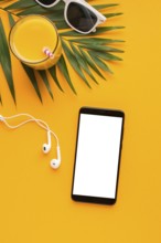 Flat lay smartphone beach concept. Beautiful photo