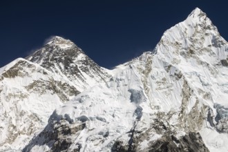Mount Everest, known Chomolungma in Tibet and Sagarmatha in Nepal, seen from the top of Kala