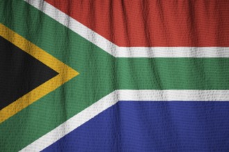 Closeup of Ruffled South Africa Flag, South Africa Flag Blowing in Wind