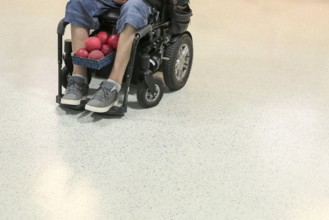 Disabled Boccia player training on a wheelchair