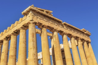 Athens, Greece ancient ruins of Parthenon temple in Acropolis close-up
