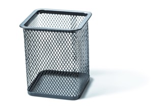 Simply small black trash bin isolated on white