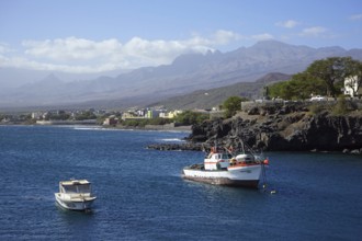 Fishing boat in the harbour, Monumento Memaia, Porto Novo, Santo Antao, Cape Verde Islands, Cape