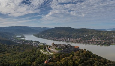 Visegrad, Hungary, 6 October, 2022: panorama landscape of the Danube Bend in Visegrad with the