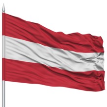 Austria Flag on Flagpole, Flying in the Wind, Isolated on White Background