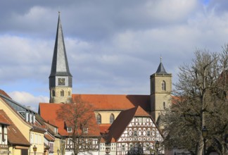 The historic old town of Münnerstadt with a view of the church of St Mary Magdalene. Münnerstadt,