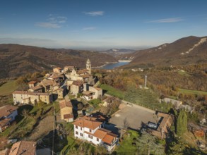 Aerial view of vezzolacca, a charming village nestled in the hills of Val Tolla, Vernasca,